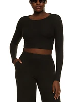 Womens Brushed Knit Crew Neck Crop Top,
