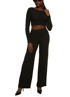 Womens Brushed Knit Crew Neck Crop Top,