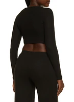 Womens Brushed Knit Crew Neck Crop Top,