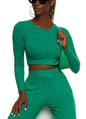 Womens Brushed Knit Crew Neck Crop Top,