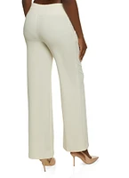 Womens Tie Front Waist Wide Leg Pants, White, Size L