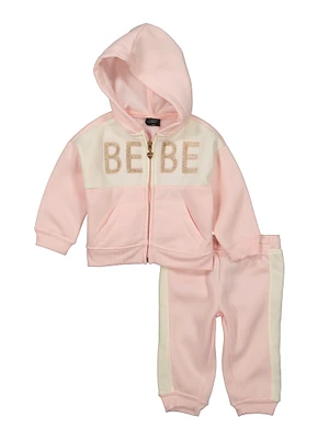 Baby Girls 12-24M Bebe Color Block Zip Front Hoodie and Joggers, Pink, Size 12M