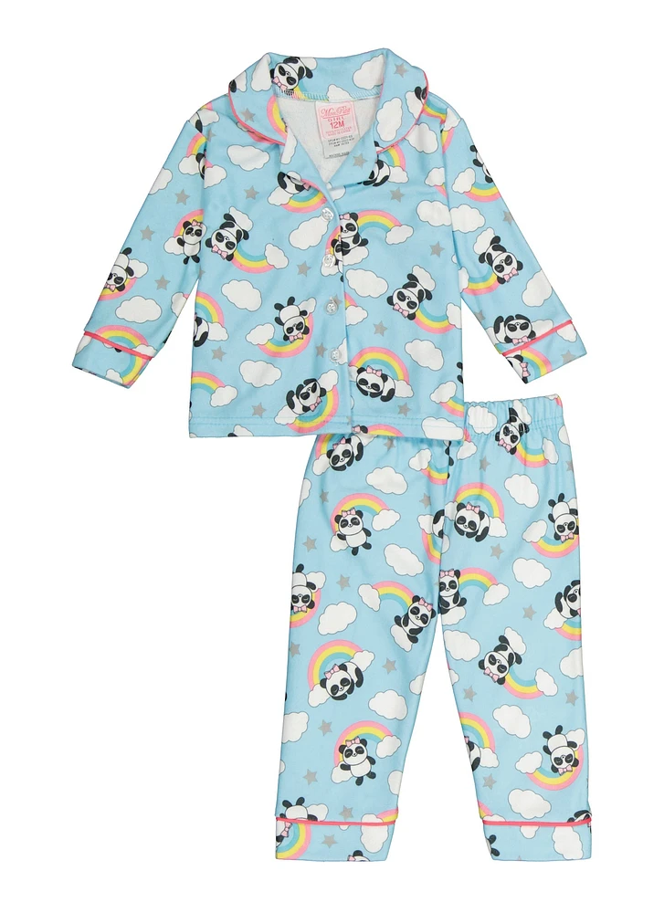 Baby Girls 12-24M Printed Notch Collar Pajama Shirt and Pants,