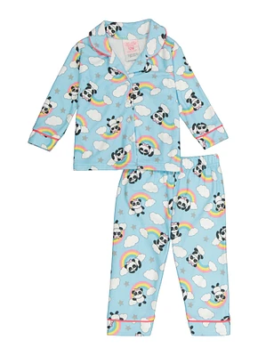 Baby Girls 12-24M Printed Notch Collar Pajama Shirt and Pants,