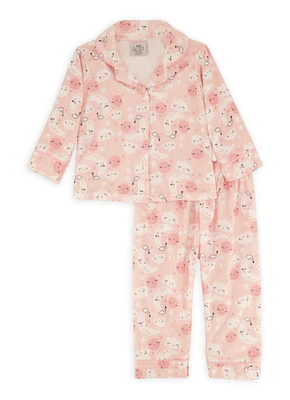 Baby Girls 12-24M Printed Notch Collar Pajama Top and Pants, Pink,