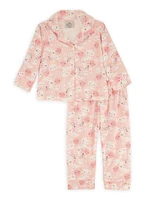 Baby Girls 12-24M Printed Notch Collar Pajama Top and Pants, Pink,