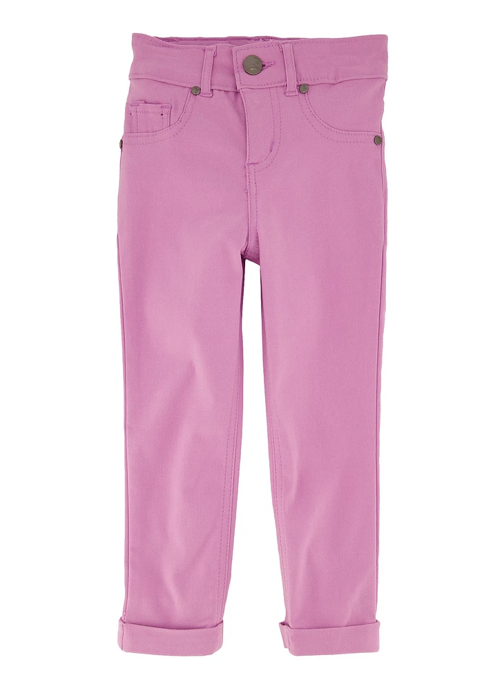 Little Girls Twill Hyperstretch Fixed Cuff Pants, Purple, Size 4