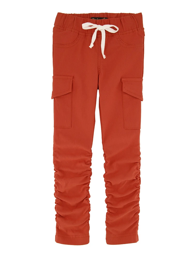 Little Girls Solid Stacked Cargo Pants, Orange, Size 5