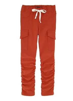 Little Girls Solid Stacked Cargo Pants, Orange, Size 4
