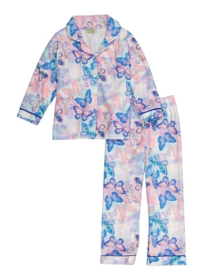 Little Girls Patterned Pajama Shirt and Pants Set, 4