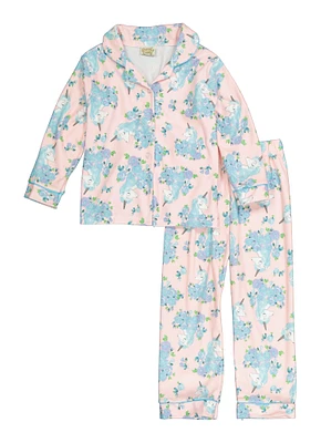 Little Girls Patterned Pajama Shirt and Pants Set, Pink, Size 4
