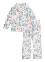 Little Girls Patterned Pajama Shirt and Pants Set, Pink, Size 4