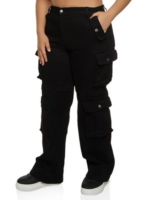 Womens Plus High Waist Wide Leg Cargo Jeans, 1X