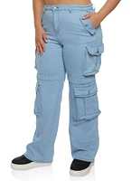 Womens Plus Size High Waist Wide Leg Cargo Jeans, Blue, Size 3X