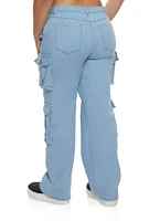 Womens Plus Size High Waist Wide Leg Cargo Jeans, Blue, Size 3X