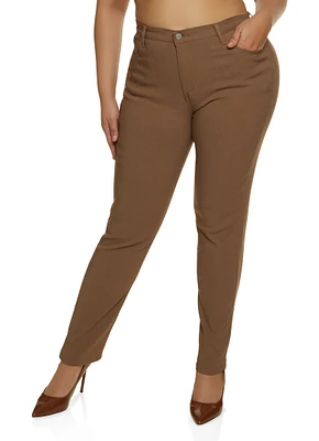 Womens Plus Size Twill Skinny Pants, Brown, Size 2X