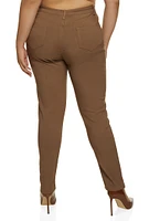 Womens Plus Size Twill Skinny Pants, Brown, Size 2X