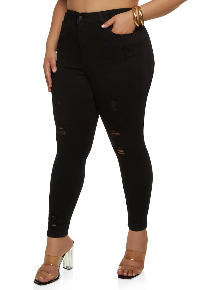 Womens Plus WAX Distressed Push Up Skinny Jeans, 14