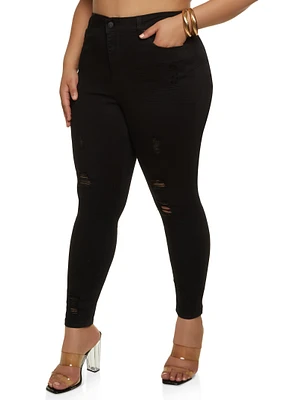 Womens Plus WAX Distressed Push Up Skinny Jeans, 14