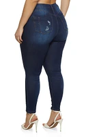 Womens Plus WAX Distressed Push Up Skinny Jeans, Blue,