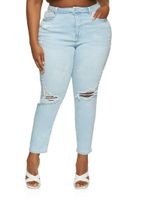 Womens Plus Size WAX Ripped Knee Skinny Jeans, Blue, Size 14