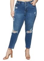 Womens Plus WAX Ripped Knee Skinny Jeans, Blue,