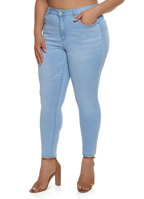 Womens Plus WAX High Waist Push Up Skinny Jeans, Blue,