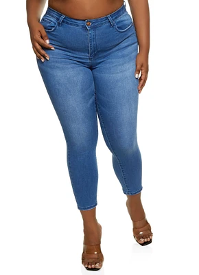 Womens Plus WAX High Waist Push Up Skinny Jeans, Blue,