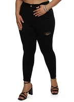Womens Plus WAX Distressed High Rise Skinny Jeans,