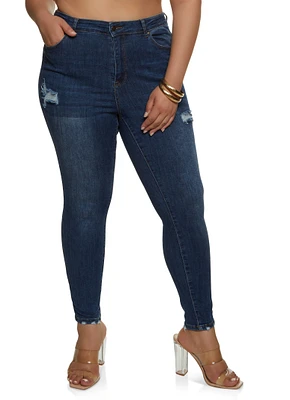 Womens Plus Size WAX Distressed High Rise Skinny Jeans, Blue, Size 1X
