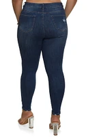 Womens Plus Size WAX Distressed High Rise Skinny Jeans, Blue, Size 1X