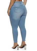 Womens Plus Size WAX Distressed Cropped Jeans, Blue, Size 22