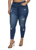 Womens Plus Size WAX Distressed Cropped Jeans, Blue, Size 18