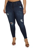 Womens Plus Size WAX Distressed Stretch Skinny Jeans, Blue, Size 16