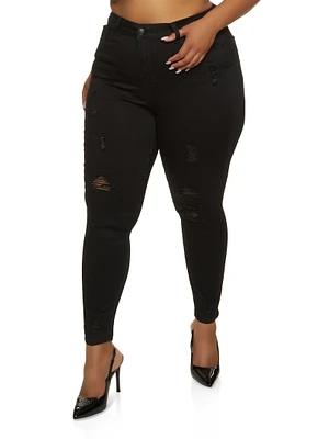 Womens Plus WAX High Rise Distressed Push Up Skinny Jeans,