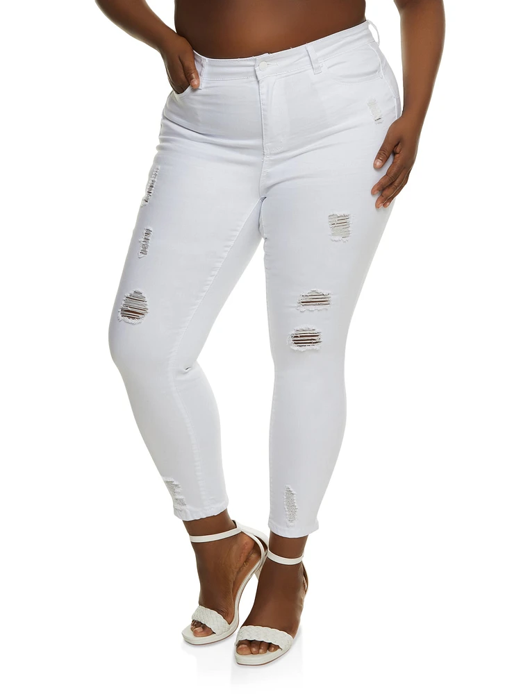 Womens Plus WAX High Rise Distressed Push Up Skinny Jeans,