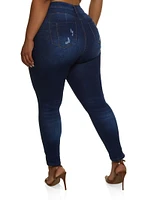 Womens Plus WAX High Rise Distressed Push Up Skinny Jeans, Blue,