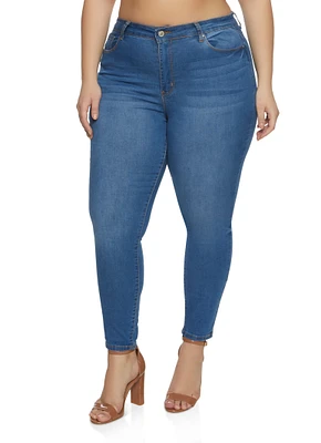Womens Plus Size WAX High Waist Whiskered Jeans, Blue, Size 20