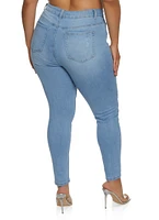 Womens Plus Size WAX Distressed Whiskered High Waisted Skinny Jeans, Blue, Size 20