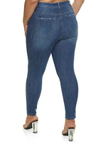 Womens Plus Size WAX Distressed Whiskered High Waisted Skinny Jeans, Blue, Size 20
