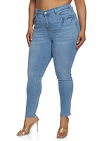 Womens Plus Size WAX High Waist Whiskered Skinny Jeans, Blue, Size 2X