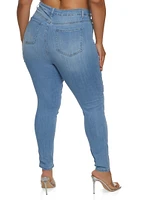 Womens Plus Size WAX High Waist Whiskered Skinny Jeans, Blue, Size 2X