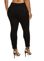 Womens Plus Size WAX Distressed Skinny Leg Jeans, Black, Size 14