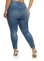 Womens Plus Size WAX Distressed Skinny Leg Jeans, Blue, Size 16