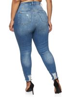 Womens Plus WAX Frayed Hem Skinny Jeans, Blue,