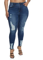 Womens Plus Size WAX Frayed Hem Skinny Jeans, Blue, Size 18