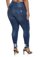 Womens Plus WAX Frayed Hem Skinny Jeans, Blue,