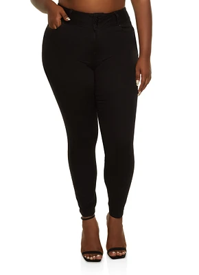 Womens Plus Size WAX 3 Button High Waist Jeans, Black, Size 14