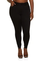 Womens Plus Size WAX 3 Button High Waist Jeans, Black, Size 14