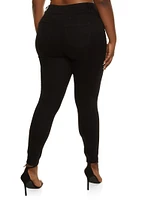 Womens Plus Size WAX 3 Button High Waist Jeans, Black, Size 14